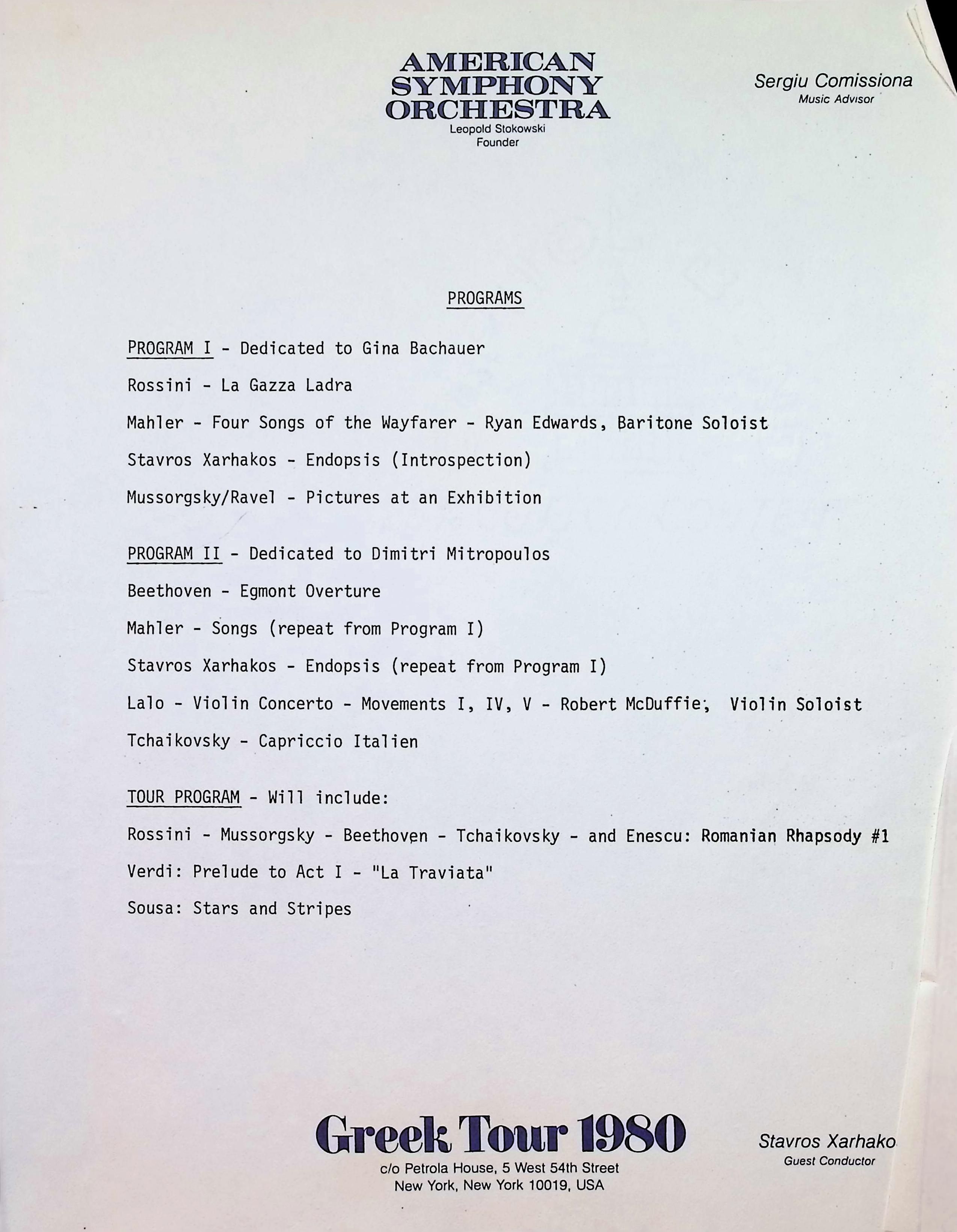 AMERICAN SYMPHONY ORCHESTRA, 1980