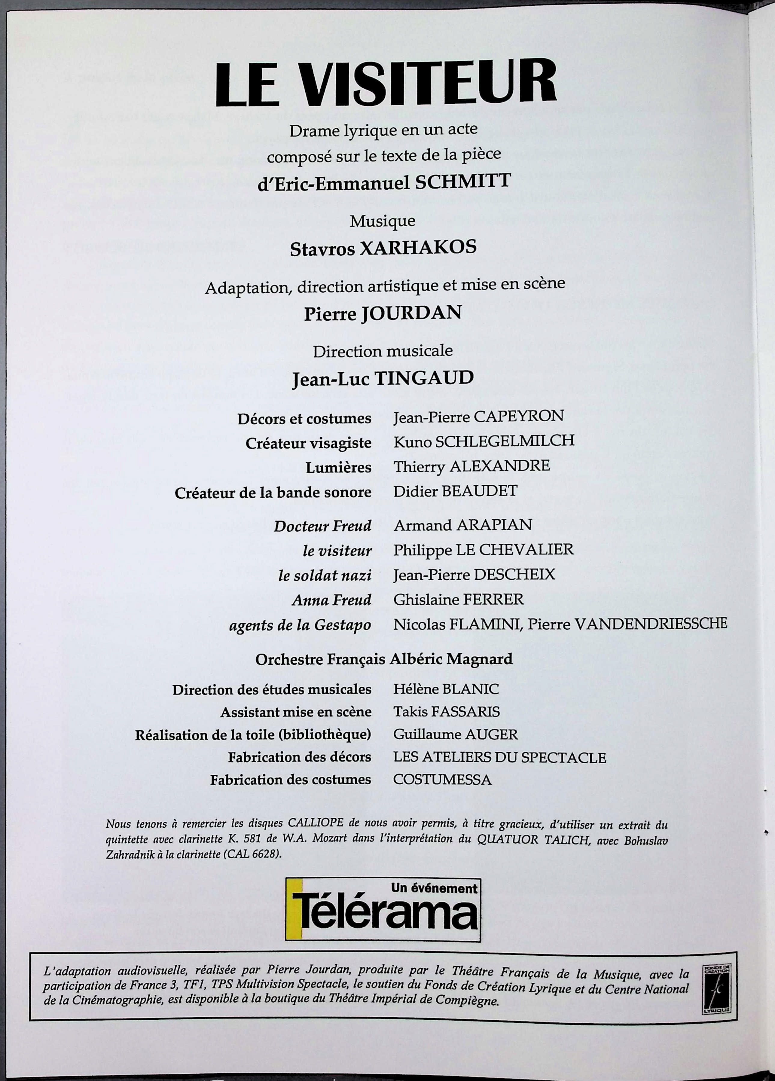 "LE VISITEUR", PROGRAM AND BIOGRAPHY OF S. XARCHAKOS